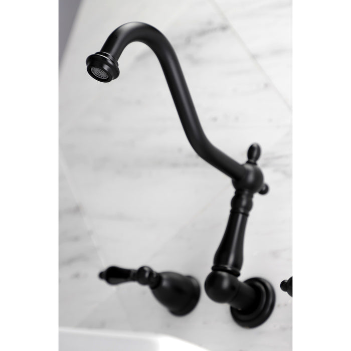 Kingston Heirloom KS1020PKL - Duchess Two-Handle 3-Hole Wall Mount Tub Faucet, Matte Black