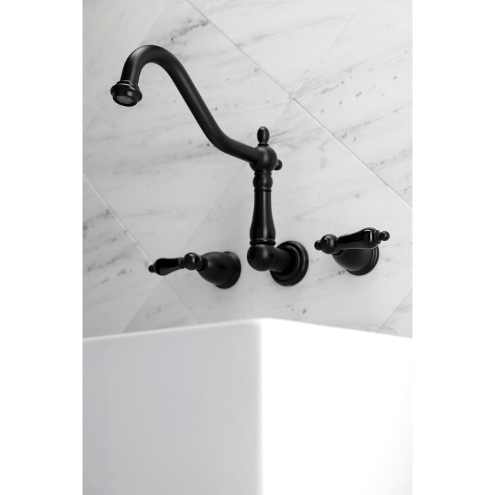 Kingston Heirloom KS1020PKL - Duchess Two-Handle 3-Hole Wall Mount Tub Faucet, Matte Black