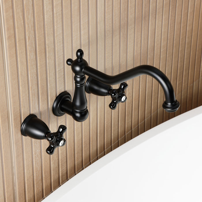 Kingston Heirloom KS1020PKX - Duchess Two-Handle 3-Hole Wall Mount Tub Faucet, Matte Black