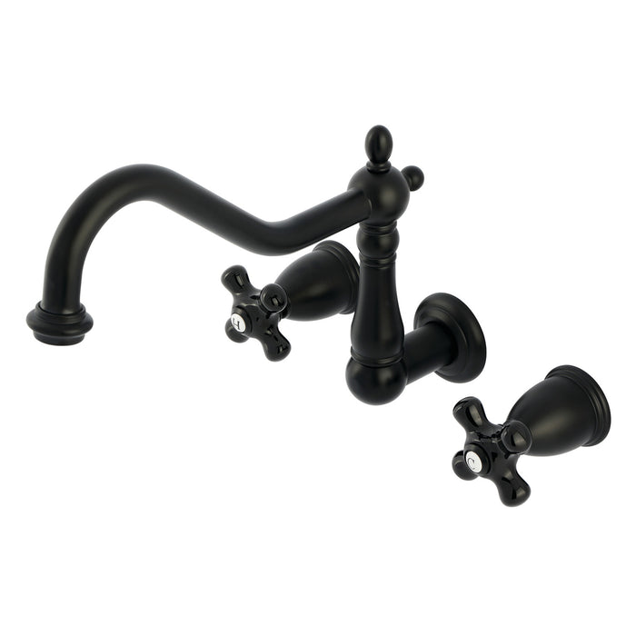 Kingston Heirloom KS1020PKX - Duchess Two-Handle 3-Hole Wall Mount Tub Faucet, Matte Black