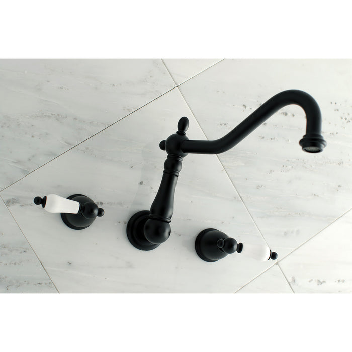 Kingston Heirloom KS1020PL - Heritage Two-Handle 3-Hole Wall Mount Tub Faucet, Matte Black