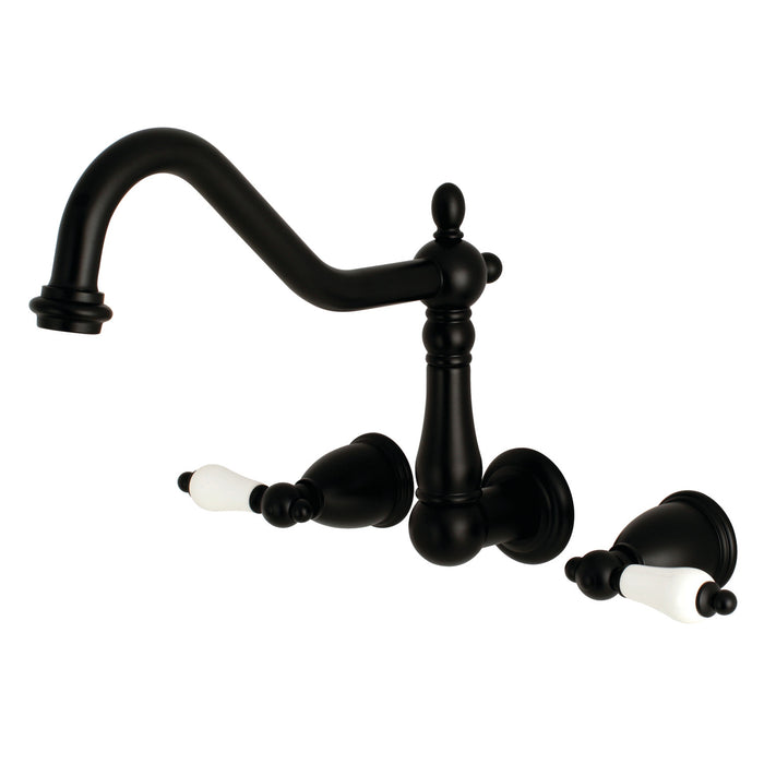 Kingston Heirloom KS1020PL - Heritage Two-Handle 3-Hole Wall Mount Tub Faucet, Matte Black