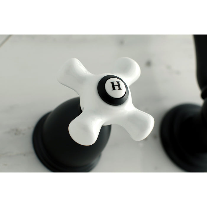 Kingston Heirloom KS1020PX - Heritage Two-Handle 3-Hole Wall Mount Tub Faucet, Matte Black