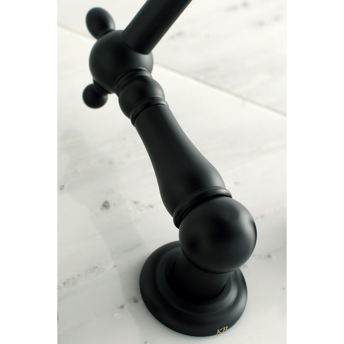 Kingston Heirloom KS1020PX - Heritage Two-Handle 3-Hole Wall Mount Tub Faucet, Matte Black