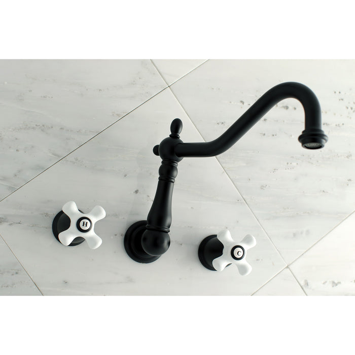 Kingston Heirloom KS1020PX - Heritage Two-Handle 3-Hole Wall Mount Tub Faucet, Matte Black
