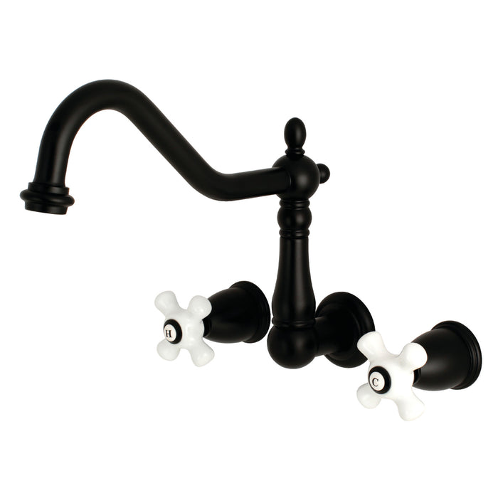 Kingston Heirloom KS1020PX - Heritage Two-Handle 3-Hole Wall Mount Tub Faucet, Matte Black