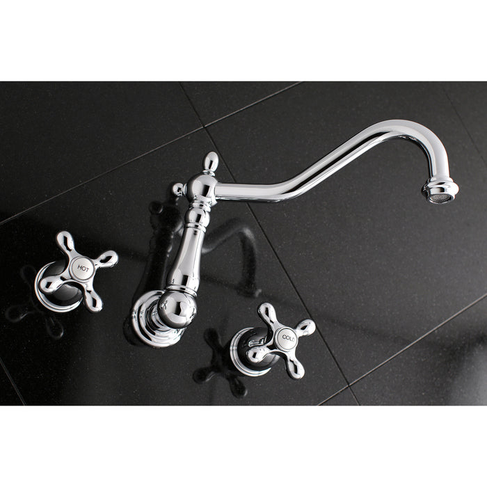 Kingston Heirloom KS1021AX - Heritage Two-Handle 3-Hole Wall Mount Tub Faucet, Polished Chrome
