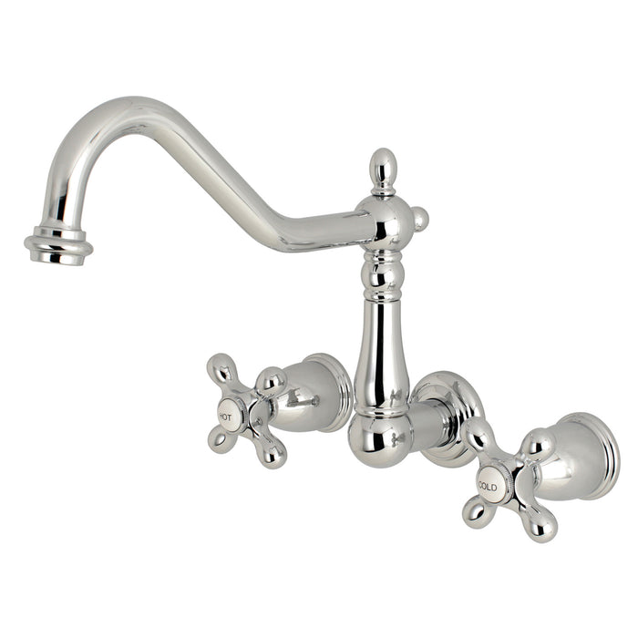 Kingston Heirloom KS1021AX - Heritage Two-Handle 3-Hole Wall Mount Tub Faucet, Polished Chrome