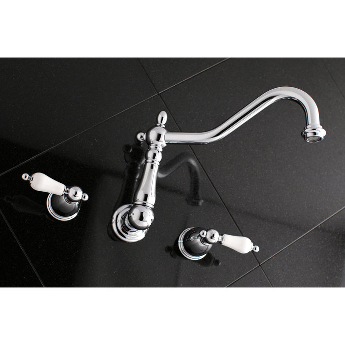 Kingston Heirloom KS1021PL - Heritage Two-Handle 3-Hole Wall Mount Tub Faucet, Polished Chrome