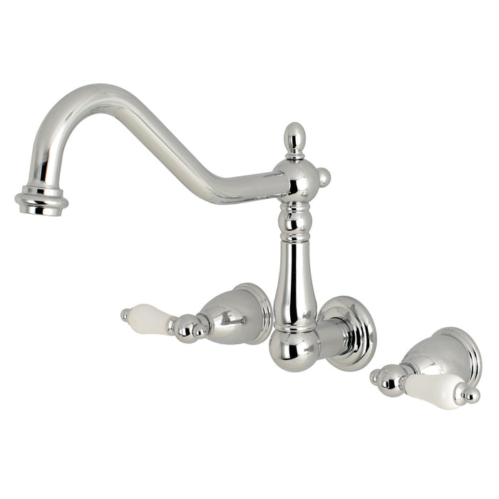 Kingston Heirloom KS1021PL - Heritage Two-Handle 3-Hole Wall Mount Tub Faucet, Polished Chrome
