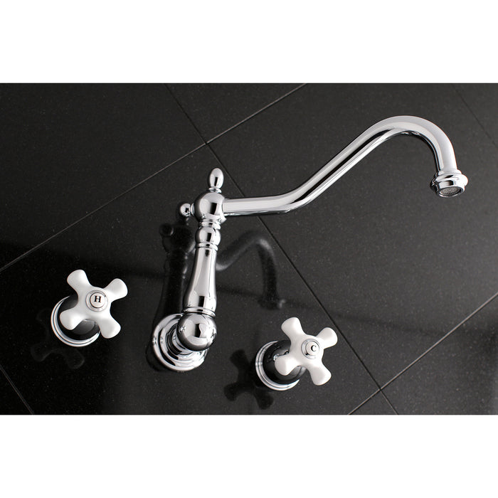 Kingston Heirloom KS1021PX - Heritage Two-Handle 3-Hole Wall Mount Tub Faucet, Polished Chrome