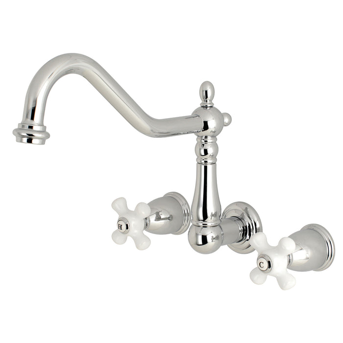 Kingston Heirloom KS1021PX - Heritage Two-Handle 3-Hole Wall Mount Tub Faucet, Polished Chrome