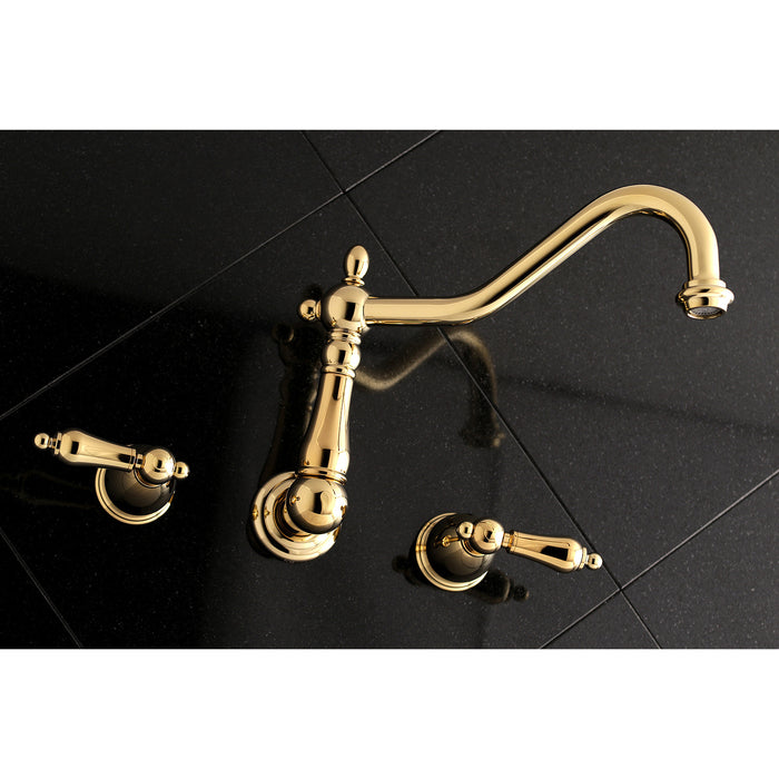 Kingston Heirloom KS1022AL - Heritage Two-Handle 3-Hole Wall Mount Tub Faucet, Polished Brass