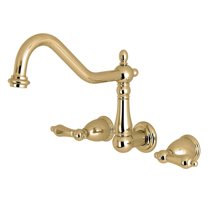Kingston Heirloom KS1022AL - Heritage Two-Handle 3-Hole Wall Mount Tub Faucet, Polished Brass