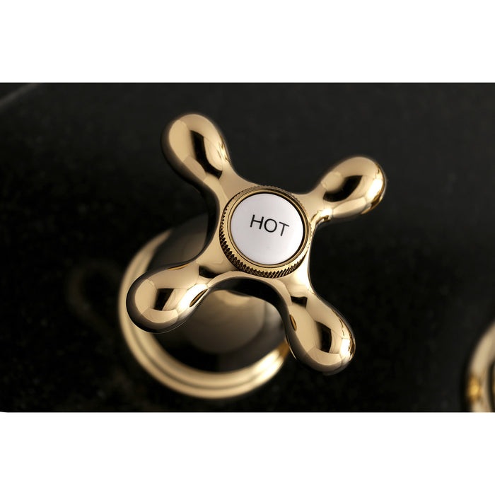 Kingston Heirloom KS1022AX - Heritage Two-Handle 3-Hole Wall Mount Tub Faucet, Polished Brass