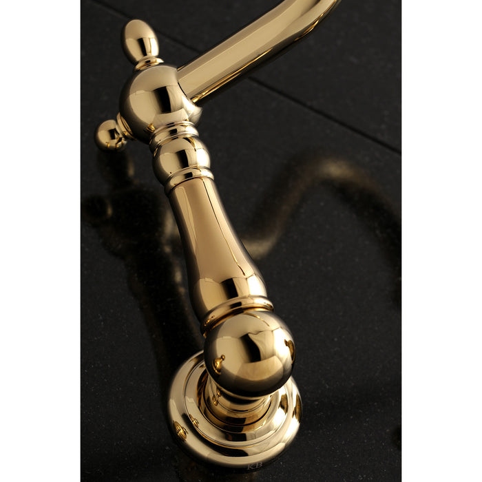 Kingston Heirloom KS1022AX - Heritage Two-Handle 3-Hole Wall Mount Tub Faucet, Polished Brass