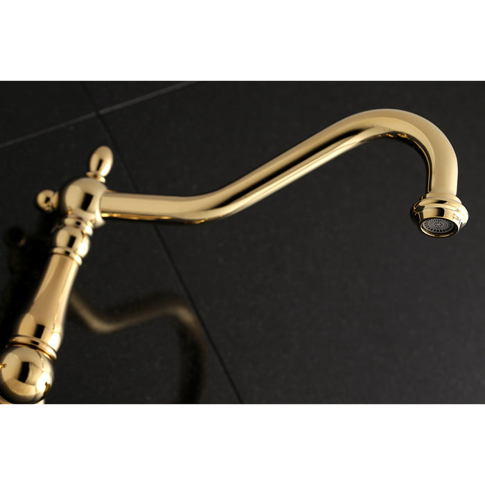 Kingston Heirloom KS1022AX - Heritage Two-Handle 3-Hole Wall Mount Tub Faucet, Polished Brass
