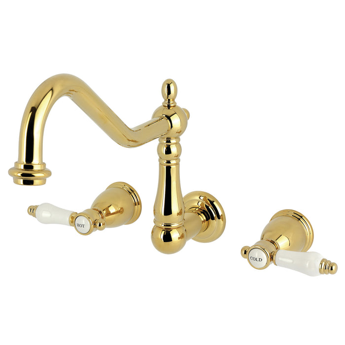 Kingston Heirloom KS1022BPL - Bel-Air Two-Handle 3-Hole Wall Mount Tub Faucet, Polished Brass