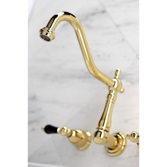 Kingston Heirloom KS1022PKL - Duchess Two-Handle 3-Hole Wall Mount Tub Faucet, Polished Brass