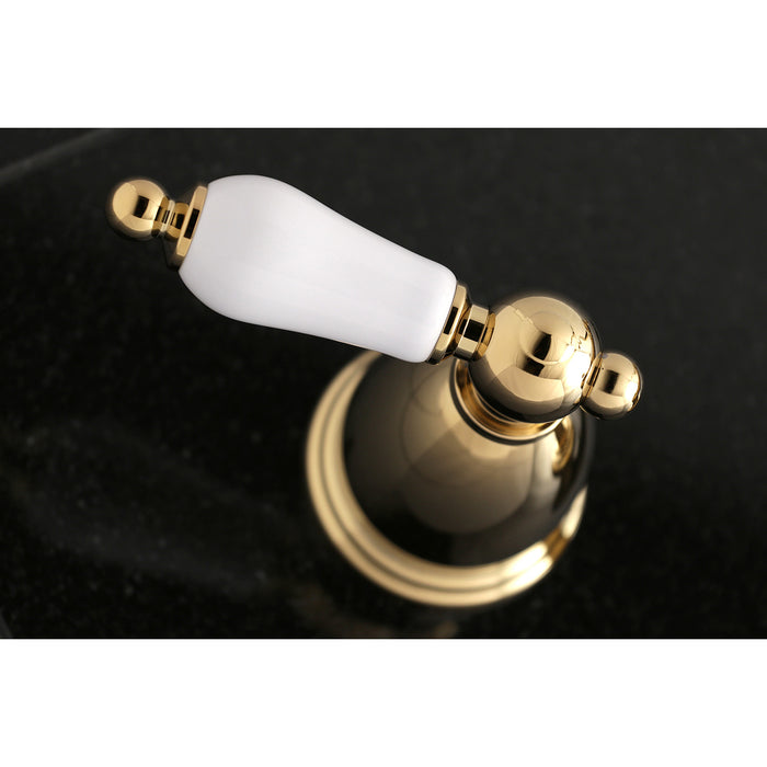 Kingston Heirloom KS1022PL - Heritage Two-Handle 3-Hole Wall Mount Tub Faucet, Polished Brass