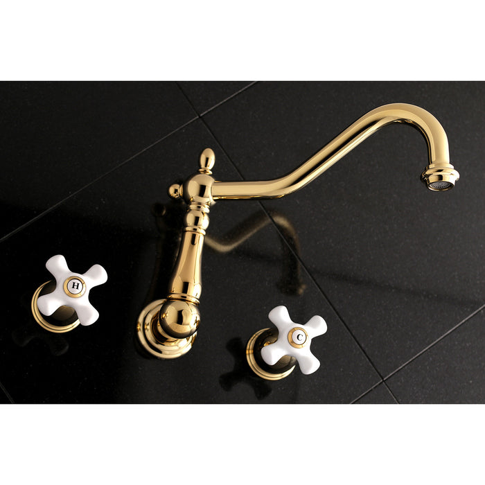 Kingston Heirloom KS1022PX - Heritage Two-Handle 3-Hole Wall Mount Tub Faucet, Polished Brass