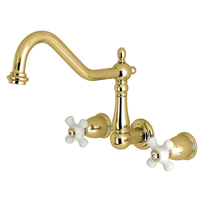 Kingston Heirloom KS1022PX - Heritage Two-Handle 3-Hole Wall Mount Tub Faucet, Polished Brass