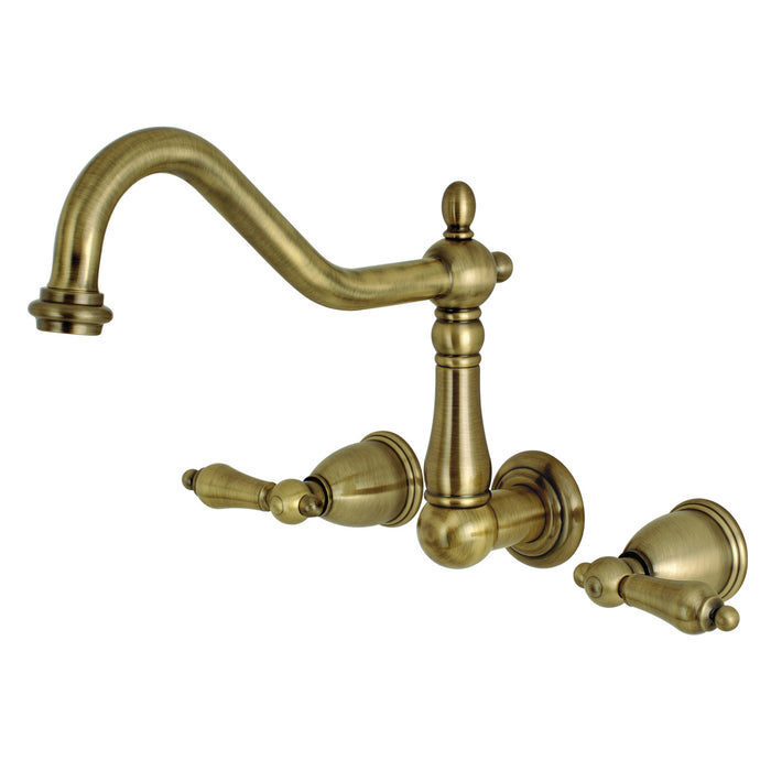 Kingston Heirloom KS1023AL - Heritage Two-Handle 3-Hole Wall Mount Tub Faucet, Antique Brass