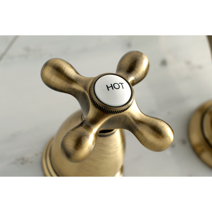 Kingston Heirloom KS1023AX - Heritage Two-Handle 3-Hole Wall Mount Tub Faucet, Antique Brass