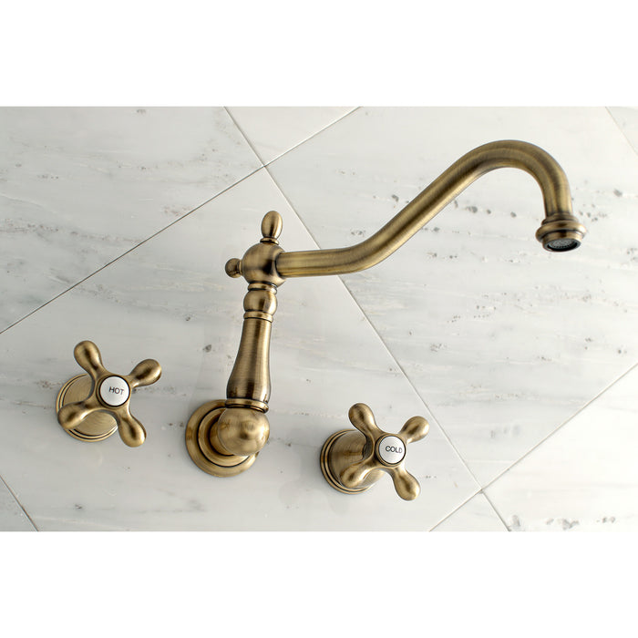 Kingston Heirloom KS1023AX - Heritage Two-Handle 3-Hole Wall Mount Tub Faucet, Antique Brass