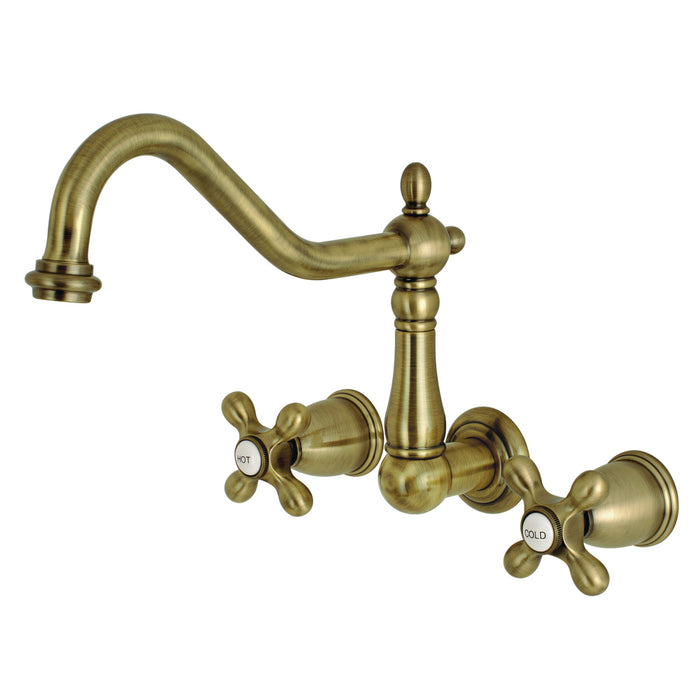 Kingston Heirloom KS1023AX - Heritage Two-Handle 3-Hole Wall Mount Tub Faucet, Antique Brass