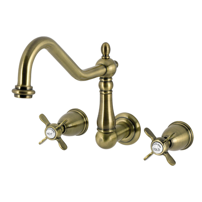 Kingston Heirloom KS1023BEX - Essex Two-Handle 3-Hole Wall Mount Tub Faucet, Antique Brass