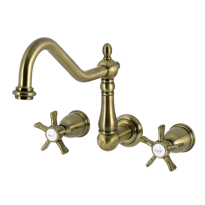 Kingston Heirloom KS1023NX - Hamilton Two-Handle 3-Hole Wall Mount Tub Faucet, Antique Brass