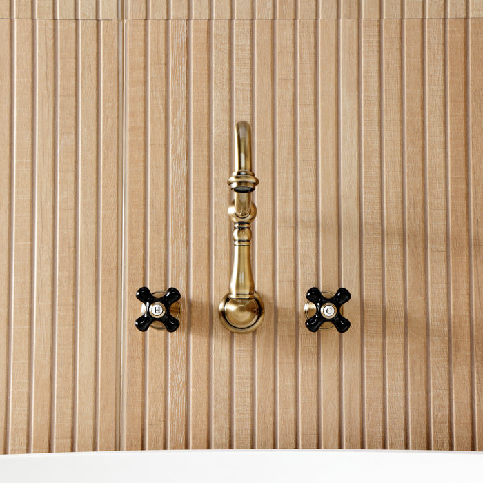 Kingston Heirloom KS1023PKX - Duchess Two-Handle 3-Hole Wall Mount Tub Faucet, Antique Brass