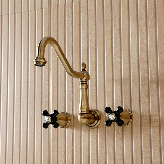 Kingston Heirloom KS1023PKX - Duchess Two-Handle 3-Hole Wall Mount Tub Faucet, Antique Brass