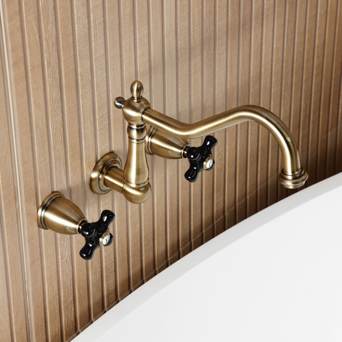 Kingston Heirloom KS1023PKX - Duchess Two-Handle 3-Hole Wall Mount Tub Faucet, Antique Brass