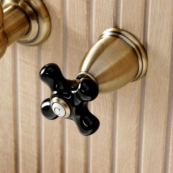 Kingston Heirloom KS1023PKX - Duchess Two-Handle 3-Hole Wall Mount Tub Faucet, Antique Brass