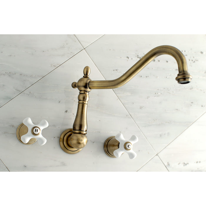 Kingston Heirloom KS1023PX - Heritage Two-Handle 3-Hole Wall Mount Tub Faucet, Antique Brass