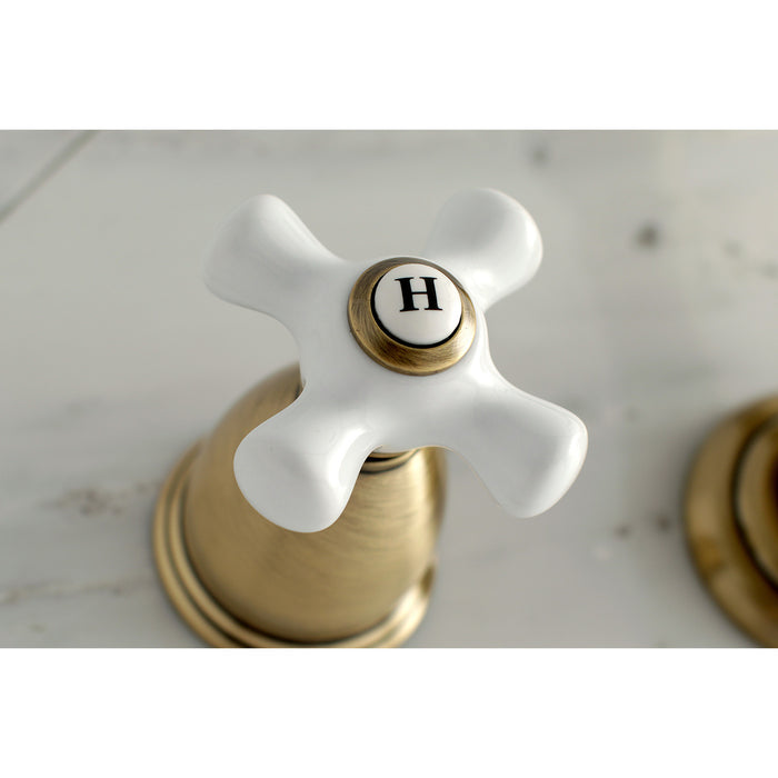 Kingston Heirloom KS1023PX - Heritage Two-Handle 3-Hole Wall Mount Tub Faucet, Antique Brass