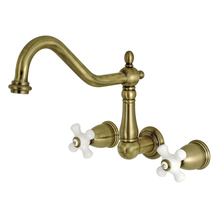 Kingston Heirloom KS1023PX - Heritage Two-Handle 3-Hole Wall Mount Tub Faucet, Antique Brass