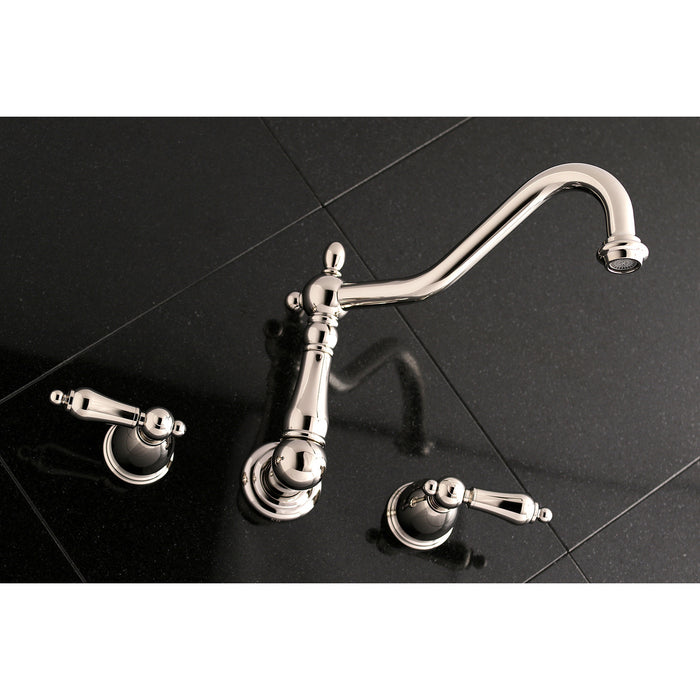 Kingston Heirloom KS1026AL - Heritage Two-Handle 3-Hole Wall Mount Tub Faucet, Polished Nickel