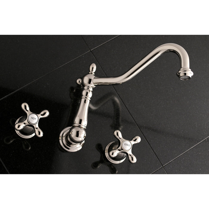 Kingston Heirloom KS1026AX - Heritage Two-Handle 3-Hole Wall Mount Tub Faucet, Polished Nickel