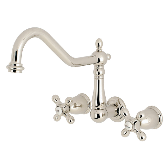 Kingston Heirloom KS1026AX - Heritage Two-Handle 3-Hole Wall Mount Tub Faucet, Polished Nickel