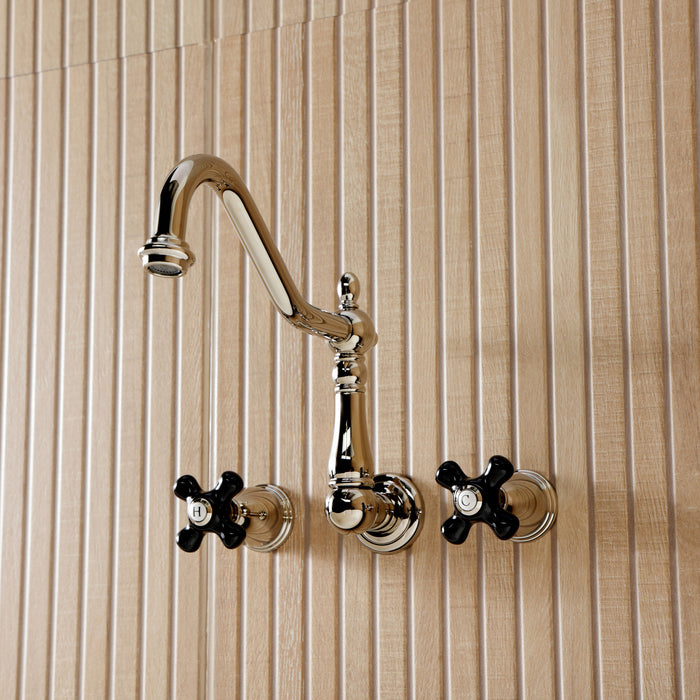 Kingston Heirloom KS1026PKX - Duchess Two-Handle 3-Hole Wall Mount Roman Tub Faucet, Polished Nickel