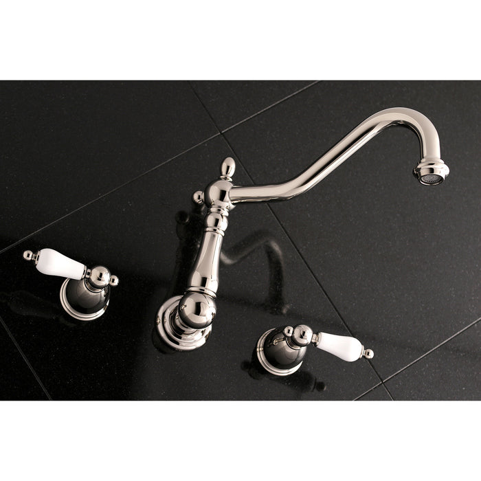 Kingston Heirloom KS1026PL - Heritage Two-Handle 3-Hole Wall Mount Tub Faucet, Polished Nickel