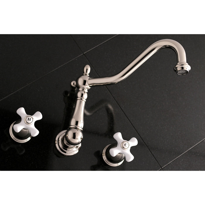 Kingston Heirloom KS1026PX - Heritage Two-Handle 3-Hole Wall Mount Tub Faucet, Polished Nickel