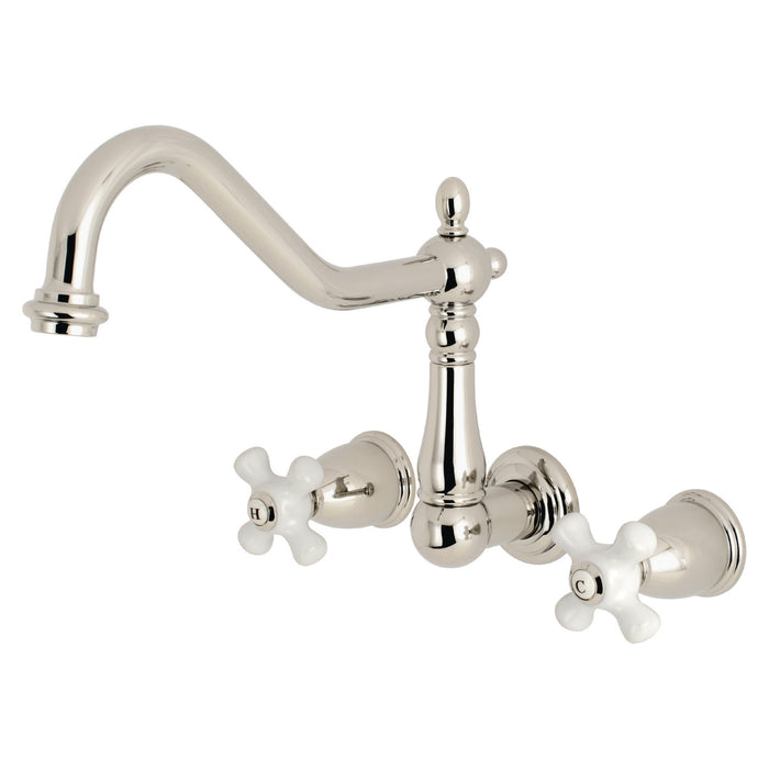 Kingston Heirloom KS1026PX - Heritage Two-Handle 3-Hole Wall Mount Tub Faucet, Polished Nickel
