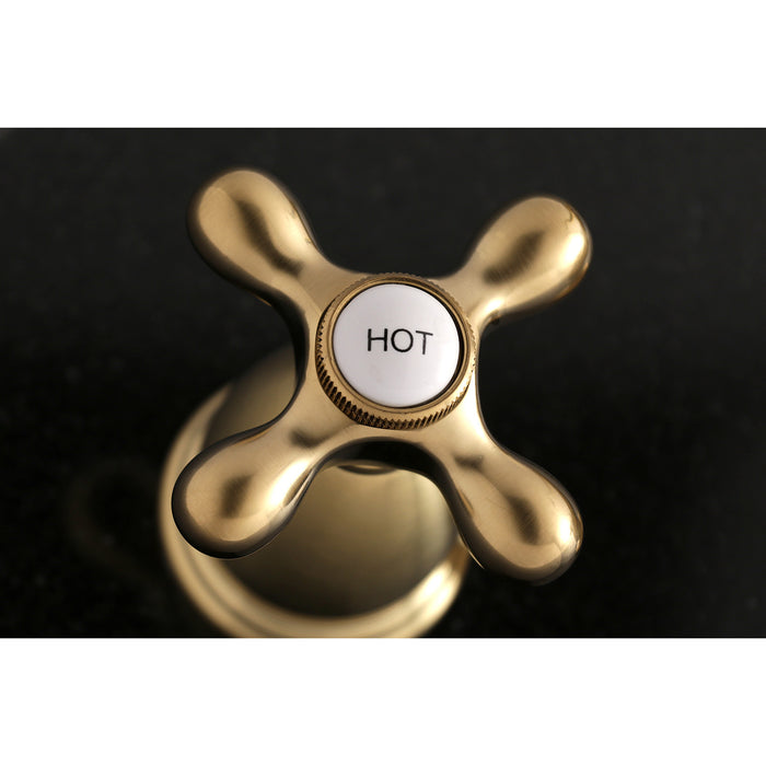 Kingston Heirloom KS1027AX - Heritage Two-Handle 3-Hole Wall Mount Tub Faucet, Brushed Brass
