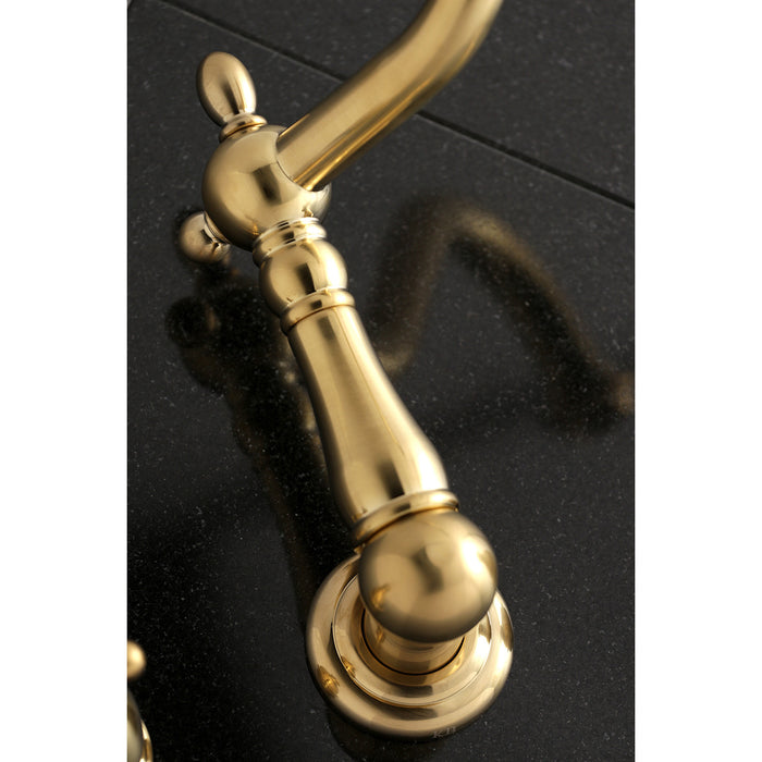 Kingston Heirloom KS1027AX - Heritage Two-Handle 3-Hole Wall Mount Tub Faucet, Brushed Brass