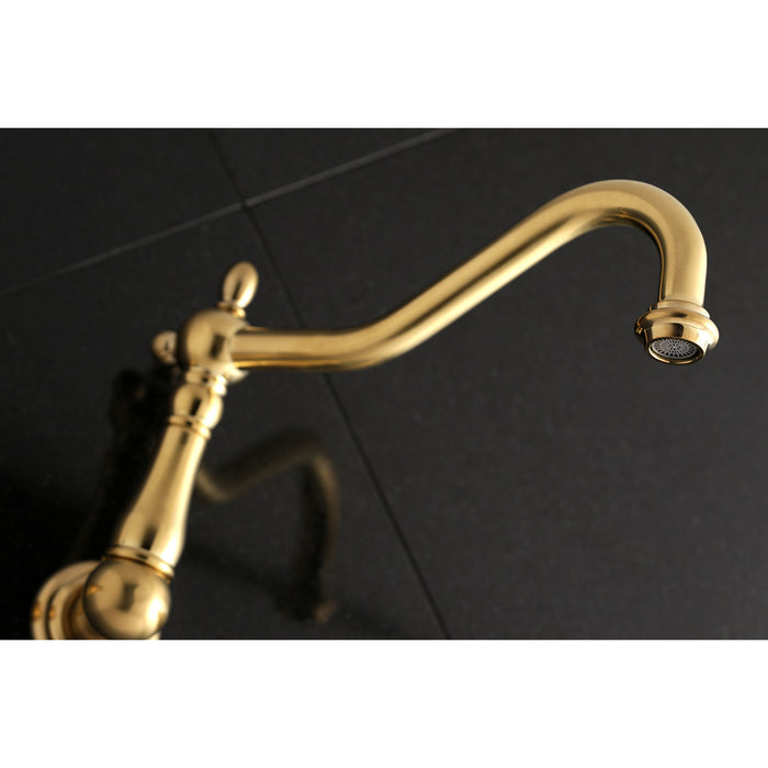 Kingston Heirloom KS1027AX - Heritage Two-Handle 3-Hole Wall Mount Tub Faucet, Brushed Brass