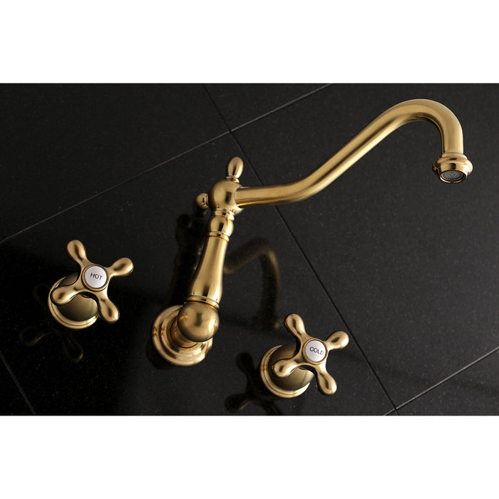 Kingston Heirloom KS1027AX - Heritage Two-Handle 3-Hole Wall Mount Tub Faucet, Brushed Brass